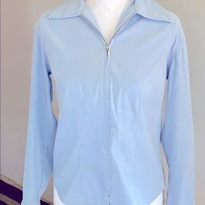 Soft Stretch Fashion Bug Blue Zip Up Shirt Small